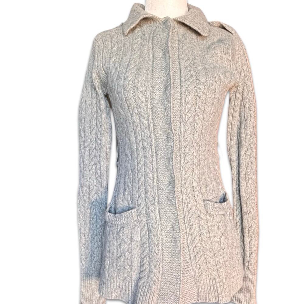 Vintage 90s Banana Republic Gray Wool Cashmere Cable Cardigan Small Academia